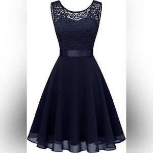 Elegant Navy Blue Lace Dress